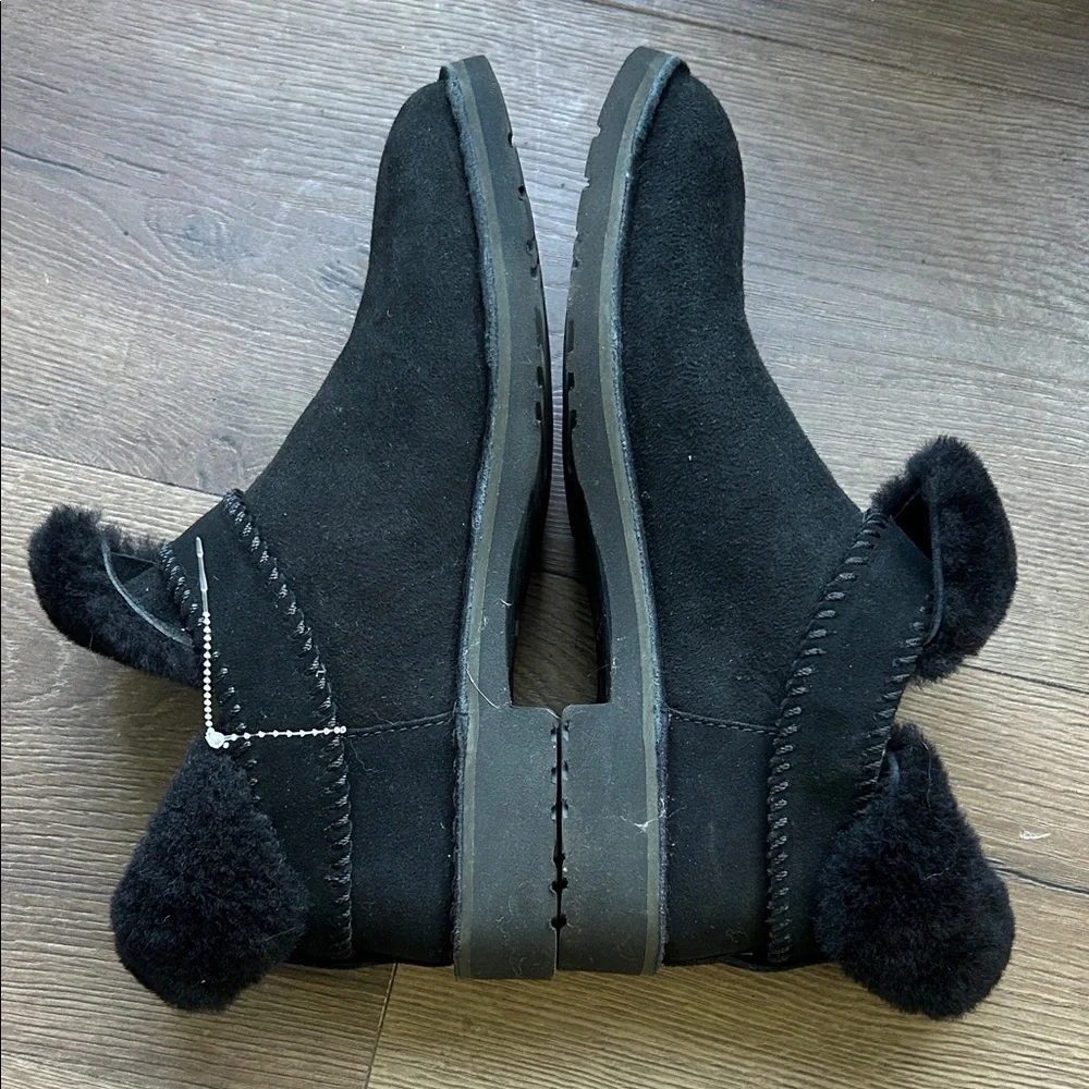 Ugg Pure Black Suede Ankle Boots with Fur Trim !! 7.5